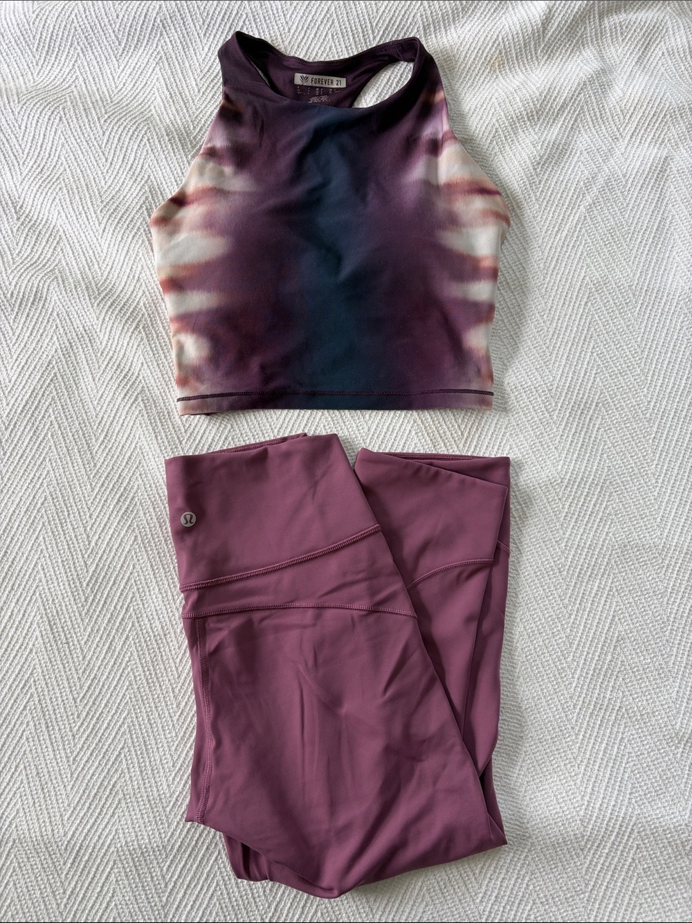 lululemon athletica women’s' Plum Athletic Leggings, bundled with forever 21 top
